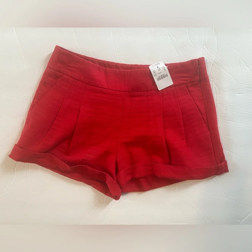 NWT J.Crew Pleated Linen Blend Shorts – Size 0 – Red
